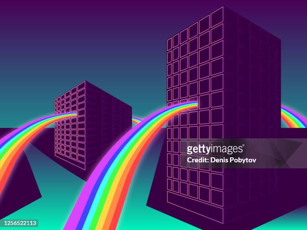 rainbow passing through the houses. - entering stock illustrations