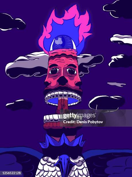 hand-drawn cartoon vector illustration - magic burning totem. - eagle eye vector stock illustrations