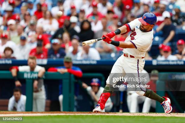 May 20: Kyle Schwarber of the Philadelphia Phillies hits a grand slam home run against the Chicago Cubs during the first inning of a game at Citizens...