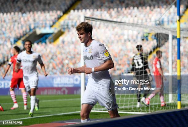 Patrick Bamford of Leeds United celebrates his sides first goal, an own goal scored by Michael Sollbauer of Barnsley during the Sky Bet Championship...