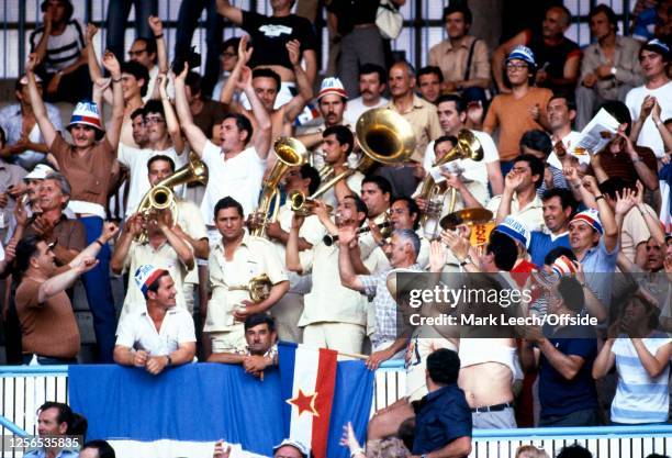 June 1982 Zaragoza, FIFA World Cup 1982,"nNorthern Ireland v Yugoslavia, Yugoslav fans sing and play instruments in the stands.