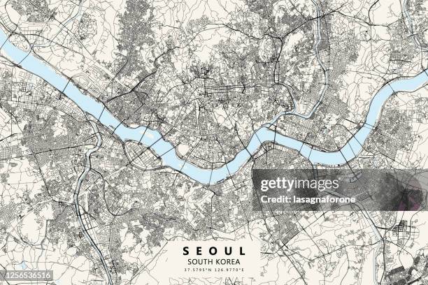 seoul, south korea vector map - korean stock illustrations