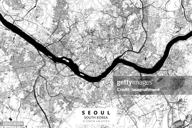 seoul, south korea vector map - incheon international airport stock illustrations
