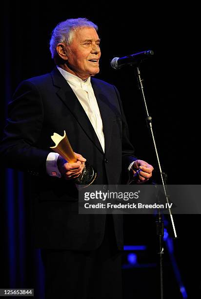 Port's Award Winner Tom T. Hall speaks onstage at the 5th Annual ACM Honors at Ryman Auditorium on September 19, 2011 in Nashville, Tennessee.