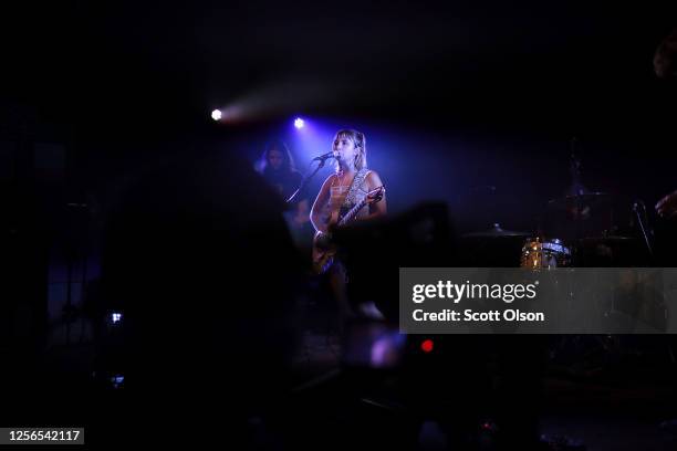 Lili Trifilio of Beach Bunny plays a live show with the band in an empty venue at Lincoln Hall on July 15, 2020 in Chicago, Illinois. The 500 person...