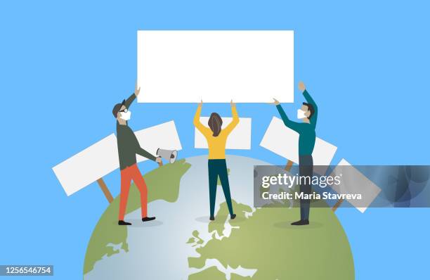 people and posters on global strike, we need a change. - millennials outside stock illustrations