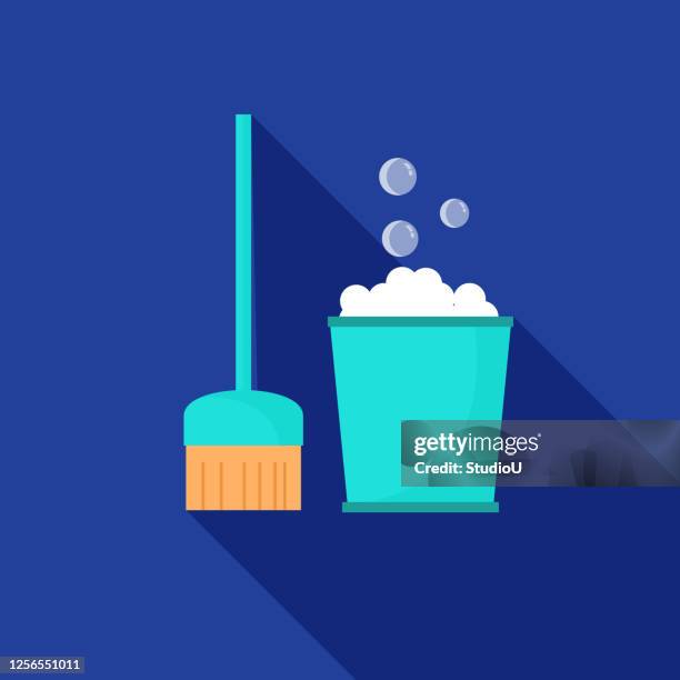 cleaning bucket flat icon design - hand sponge stock illustrations