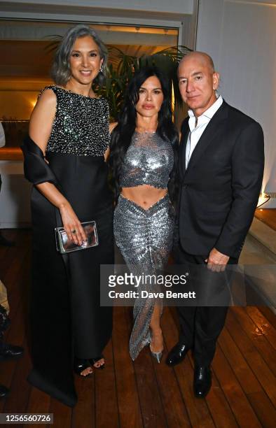 Vanity Fair Editor-In-Chief Radhika Jones, Lauren Sanchez and Amazon Founder and Executive Chair Jeff Bezos attend the Vanity Fair x Prada Party...