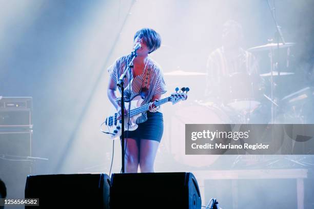 Isabel Cea of Triangulo de Amor Bizarro performs on stage at La Riviera as part of the Live Nation's Crew Nation charity concert series on July 16,...