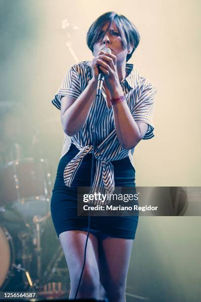 Isabel Cea of Triangulo de Amor Bizarro performs on stage at La Riviera as part of the Live Nation's Crew Nation charity concert series on July 16,...