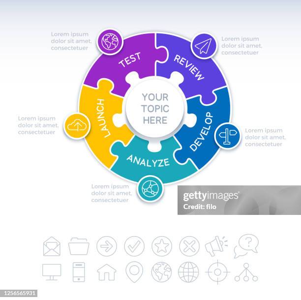 ilustrações de stock, clip art, desenhos animados e ícones de five piece circle puzzle infographic element - número 5