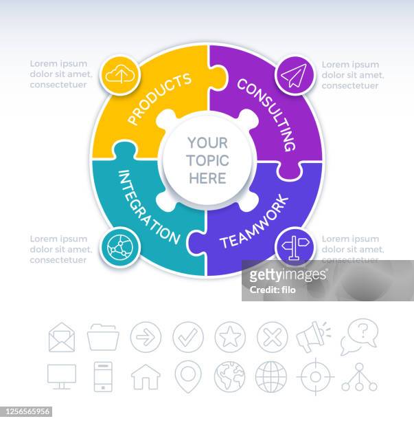 four piece circle puzzle infographic element - part of stock illustrations
