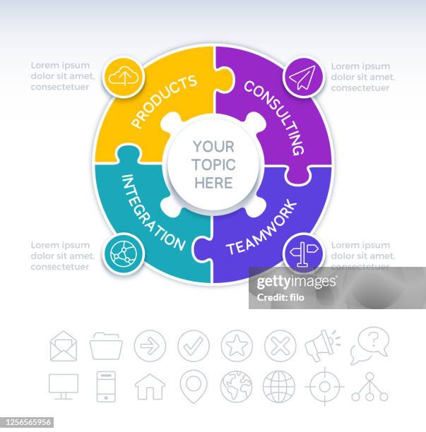 四件圓拼圖資訊圖元素。 - four objects 幅插畫檔、美工圖案、卡通及圖標