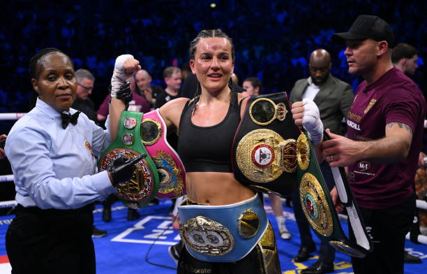 Dublin , Ireland - 20 May 2023; Chantelle Cameron after defeating Katie Taylor in their undisputed super lightweight championship fight at the 3Arena...