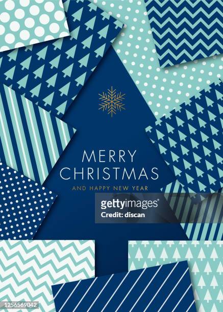 ilustrações, clipart, desenhos animados e ícones de cartão de saudação com árvore de natal geométrica - convite. - christmas paper