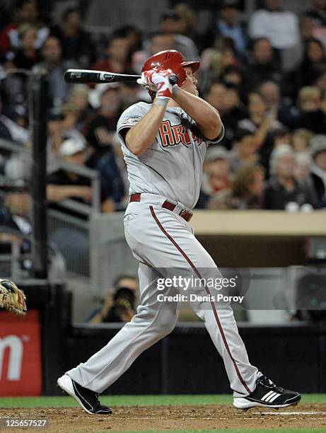 Sean Burroughs of the Arizona Diamondbacks bats against the San Diego Padres at Petco Park on September 16, 2011 in San Diego, California.