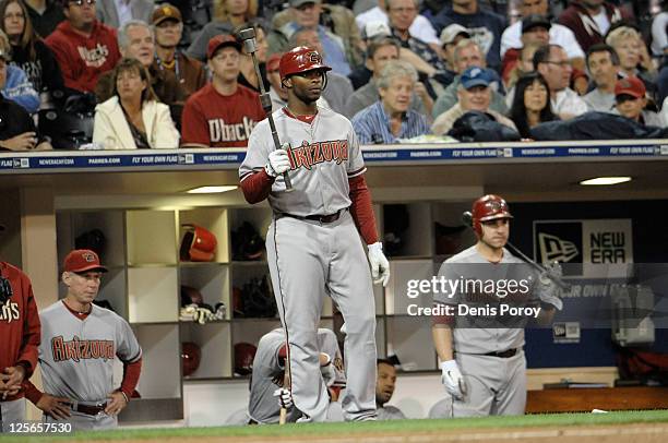 Sean Burroughs of the Arizona Diamondbacks bats against the San Diego Padres at Petco Park on September 16, 2011 in San Diego, California.