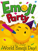 Emoji with Party Hat and Blower Celebrating its Day