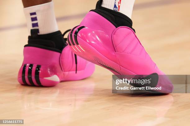The sneakers worn by Lonnie Walker IV of the Los Angeles Lakers during Game Three of the Western Conference Finals against the Denver Nuggets on May...