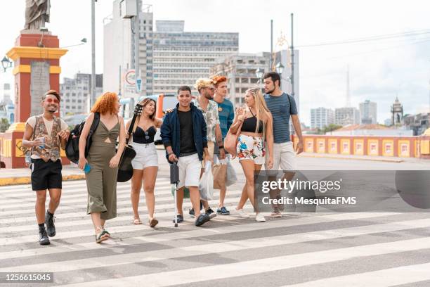 people walking on the crosswalk in recife, pernambuco - alternative lifestyles stock pictures, royalty-free photos & images