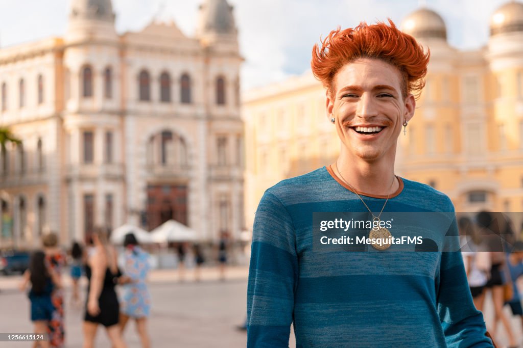 Portrait of red-haired man in Recife city