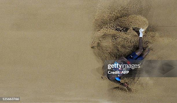 Athlete Will Claye competes in the men's long jump final at the International Association of Athletics Federations World Championships in Daegu on...