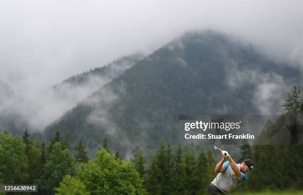 Jonathan Thomson of England is pictured as low cloud covers the hills during day three of the Euram Bank Open at Golf Club Adamstal on July 17, 2020...