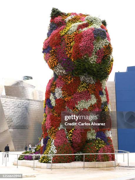 Floral sculpture called Puppy by Jeff Koons stands guard at the doors of the Guggenheim Museum in Bilbao ahead of the arrival by King Felipe of Spain...