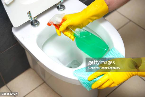 cleaning toilet - norovirus fotografías e imágenes de stock