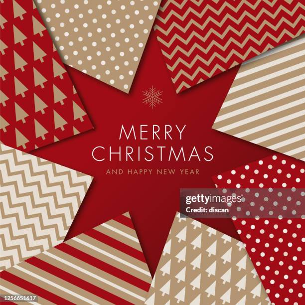 greeting card with geometric christmas tree - invitation. - winter seamless pattern set stock illustrations