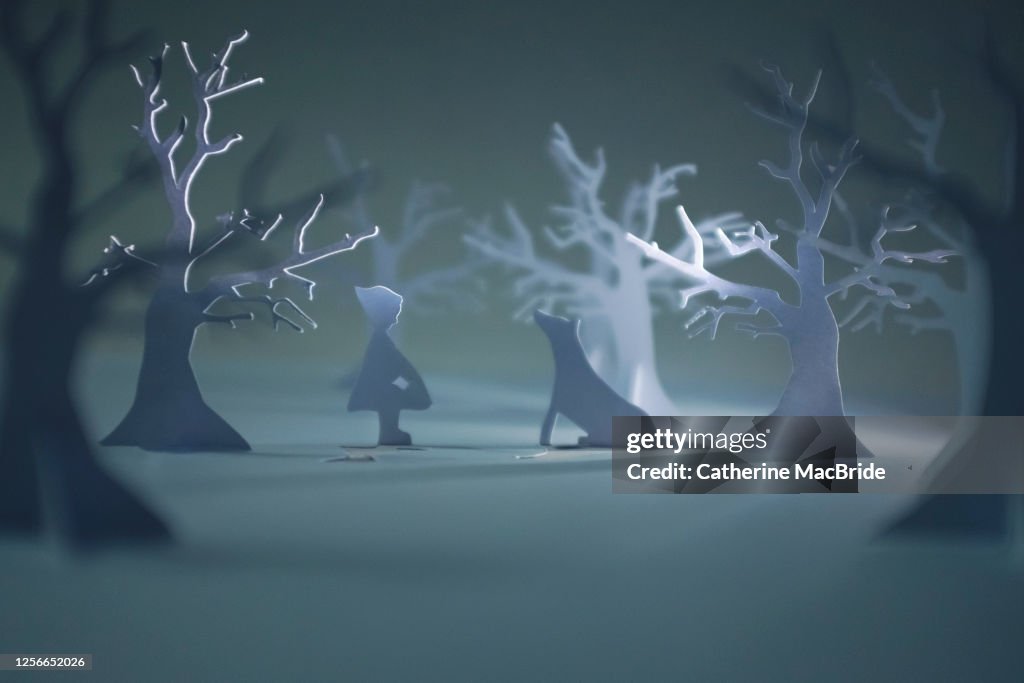 Red and the Wolf a paper art scene