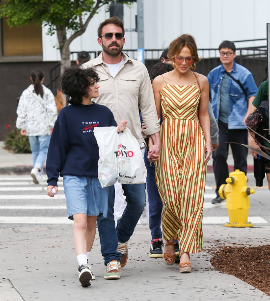 Emme Maribel Muniz, Ben Affleck and Jennifer Lopez are seen on May 20, 2023 in Los Angeles, California.