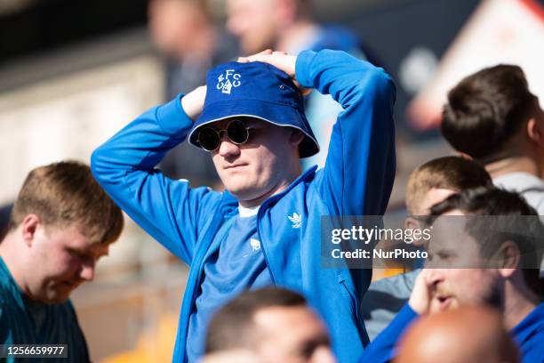 An Evertons fan in the stand after the game during the Premier League match between Wolverhampton Wanderers and Everton at Molineux, Wolverhampton on...