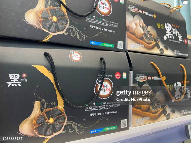 Aged black garlic extract at a Korean shop specializing in skincare products in Toronto, Ontario, Canada, on May 19, 2023. Containing anti-aging...