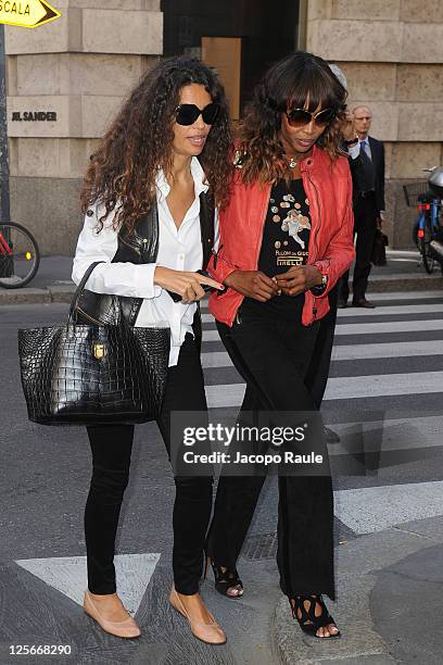 Afef Jnifen and Naomi Campbell are seen on September 20, 2011 in Milan, Italy.