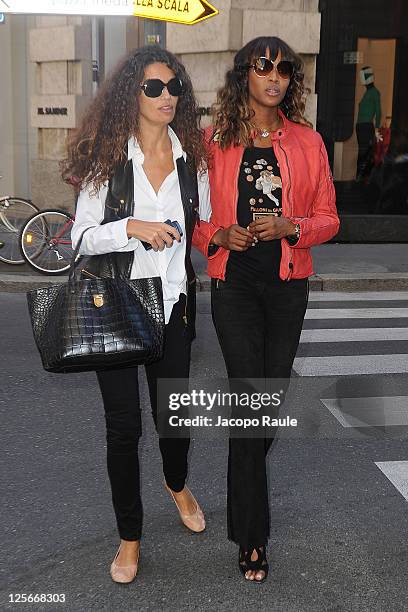 Afef Jnifen and Naomi Campbell are seen on September 20, 2011 in Milan, Italy.