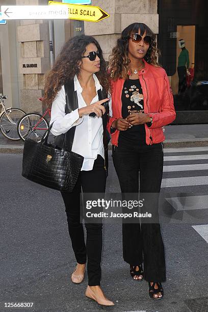 Afef Jnifen and Naomi Campbell are seen on September 20, 2011 in Milan, Italy.