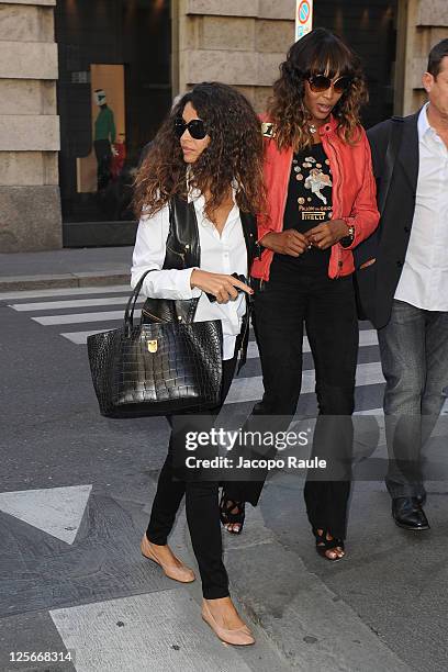 Afef Jnifen and Naomi Campbell are seen on September 20, 2011 in Milan, Italy.