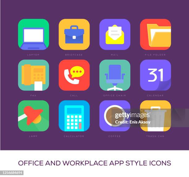 office and workplace app style icons - briefcase icon stock illustrations