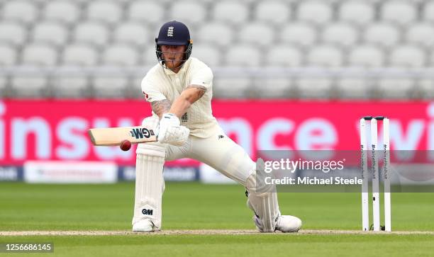 Ben Stokes of England reverse seeps during Day Two of the 2nd Test Match in the #RaiseTheBat Series between England and The West Indies at Emirates...