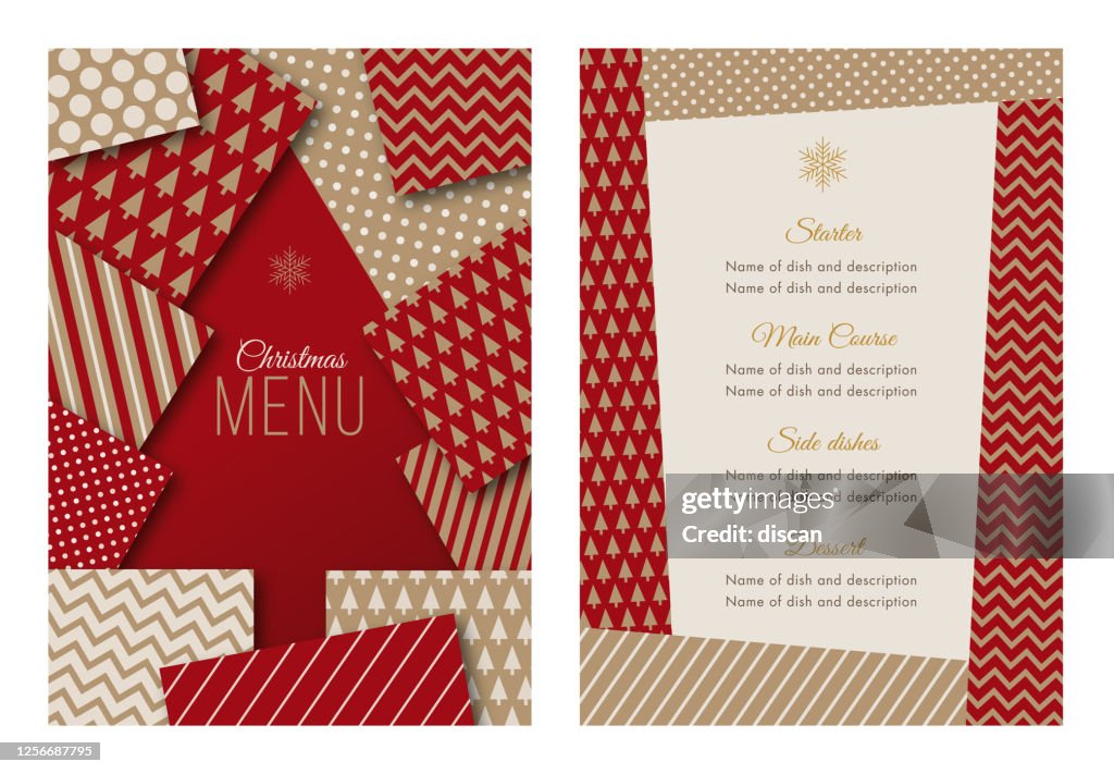 Feestdagen Menu Sjabloon met geometrische kerstboom.
