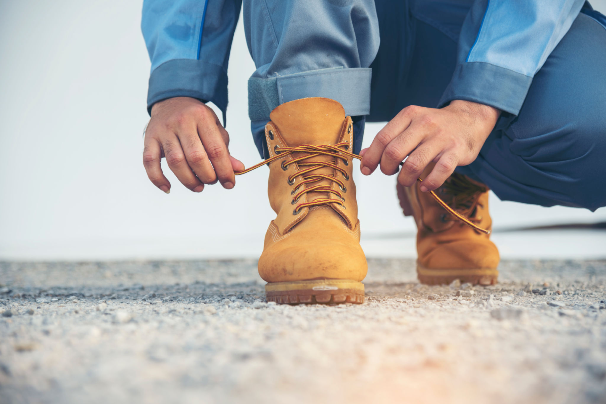 trying on hiking boots