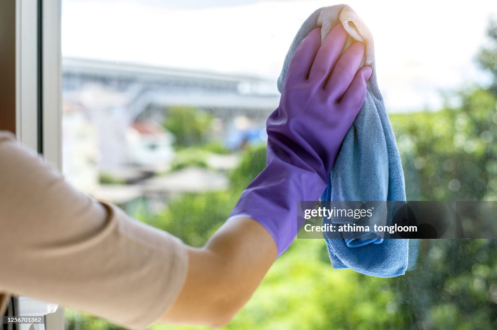 Cleaning up the windows.