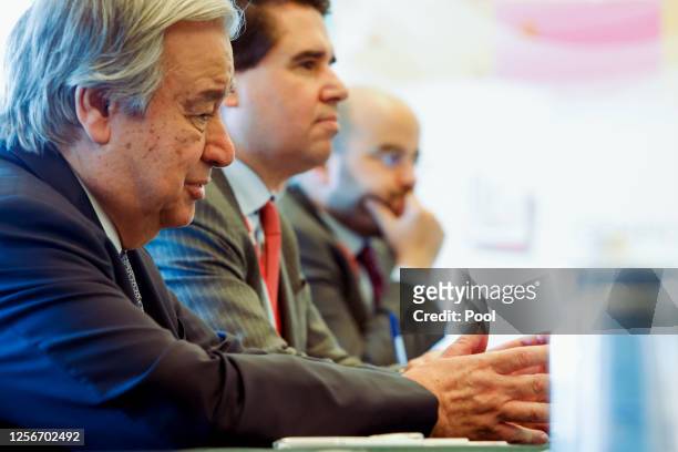 Secretary General Antonio Guterres holds a bilateral meeting with Japan's Prime Minister Fumio Kishida on the sideline of the G7 leaders' summit on...