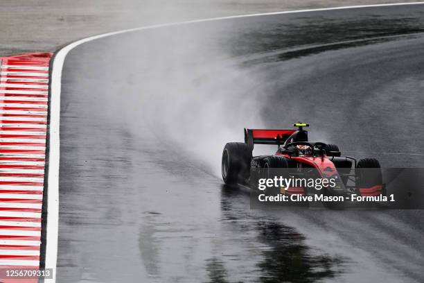 Callum Ilott of Great Britain and UNI-Virtuosi Racing drives during qualifying for the Formula 2 Championship at Hungaroring on July 17, 2020 in...