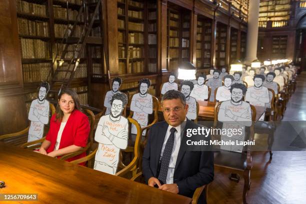 Rector of the University of Bologna Francesco Ubertini, the President of the Students and the drawings artist Gianluca Costantin made of Patrick...