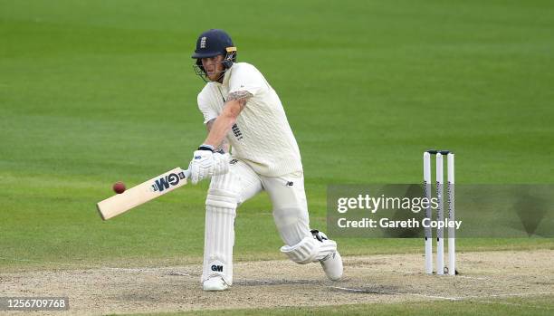 Ben Stokes of England reverse sweeps to be dismissed during Day Two of the 2nd Test Match in the #RaiseTheBat Series between England and The West...
