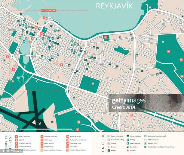 stockillustraties, clipart, cartoons en iconen met reykjavik toeristische kaart - airport symbols