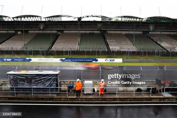 General view of the pitwall as Max Verstappen of the Netherlands driving the Aston Martin Red Bull Racing RB16 is seen on track during practice for...