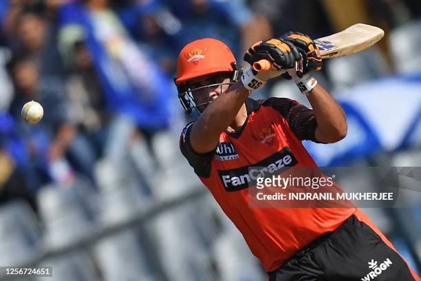 Sunrisers Hyderabad's Vivrant Sharma plays a shot during the Indian Premier League Twenty20 cricket match between Mumbai Indians and Sunrisers...